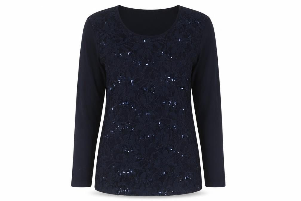 Front view of Marks & Spencer Women's Blue Lace Sequin Top, size 8