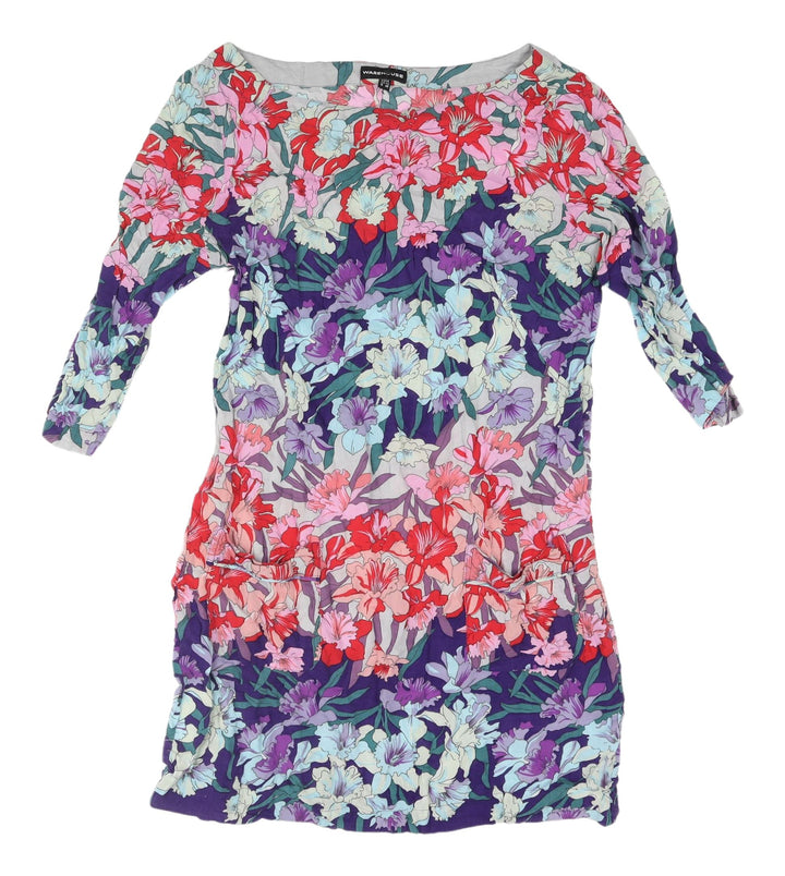 Warehouse Women's Multicoloured Floral Shift Dress Size 14