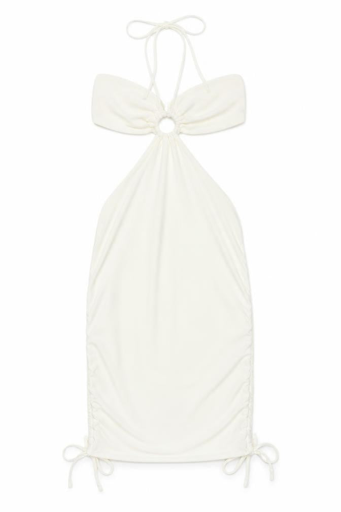 Front view of EGO Women's White Mini Bodycon Dress, size 6, Party Ready