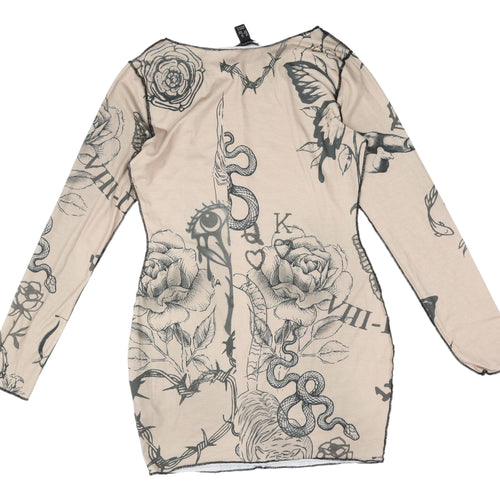 PrettyLittleThing Beige Graphic Bodycon Dress Size 12