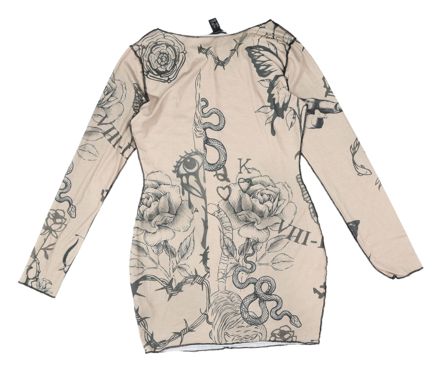 PrettyLittleThing Beige Graphic Bodycon Dress Size 12