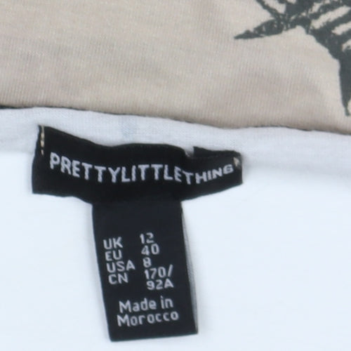 PrettyLittleThing Beige Graphic Bodycon Dress Size 12