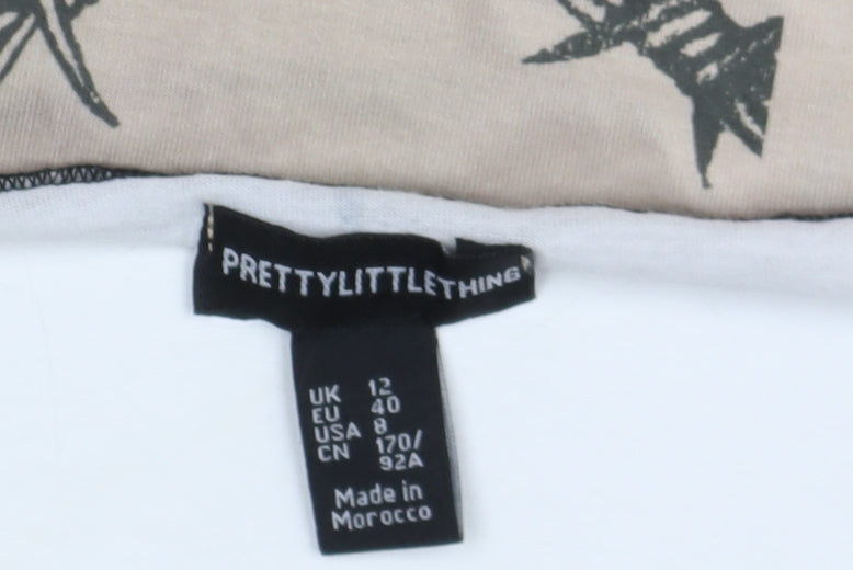 PrettyLittleThing Beige Graphic Bodycon Dress Size 12