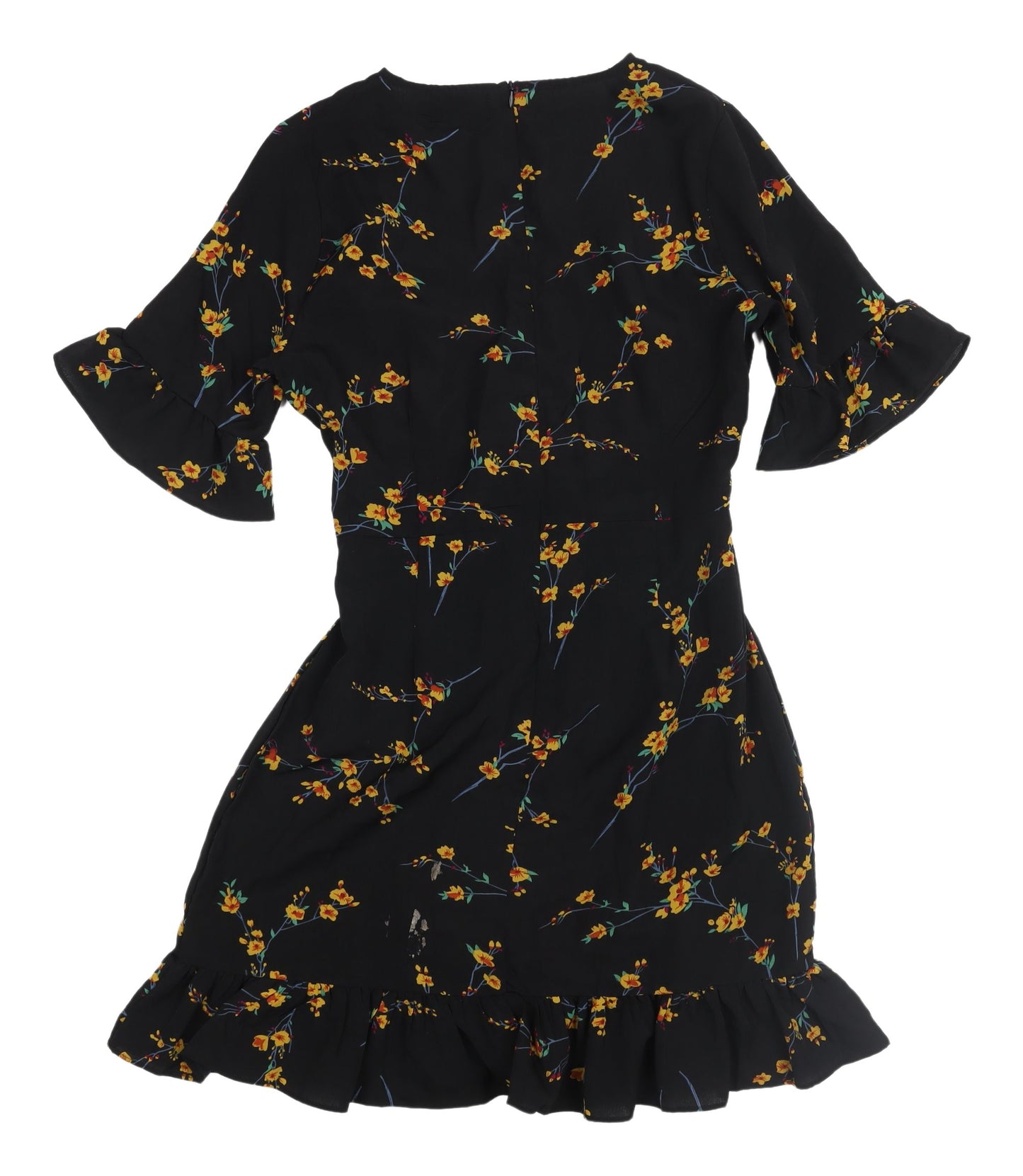 PrettyLittleThing Black Floral Wrap Dress - UK 10
