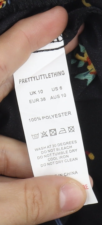 PrettyLittleThing Black Floral Wrap Dress - UK 10