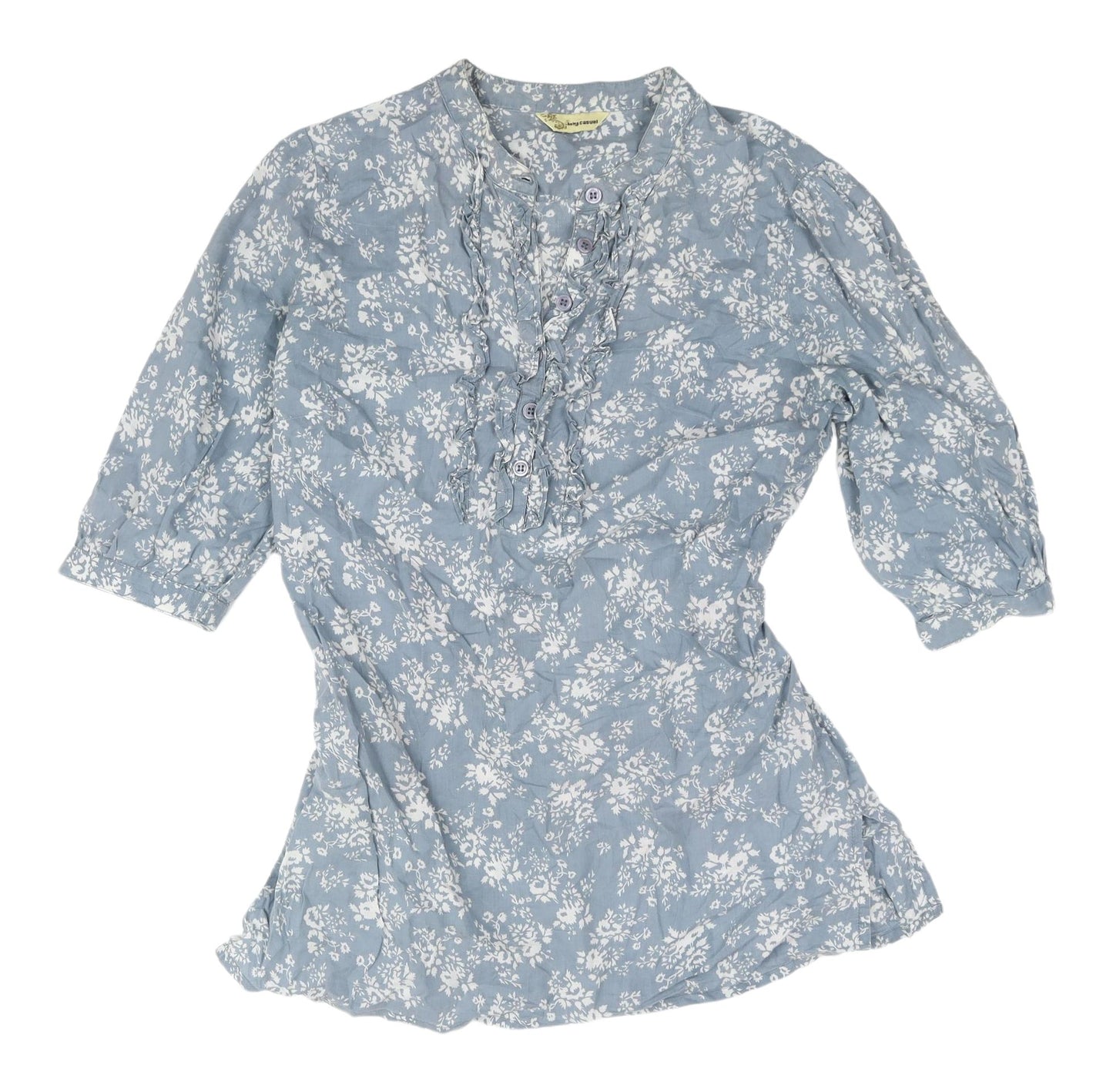 Being Casual Women's Blue Floral Cotton Blouse Size 12