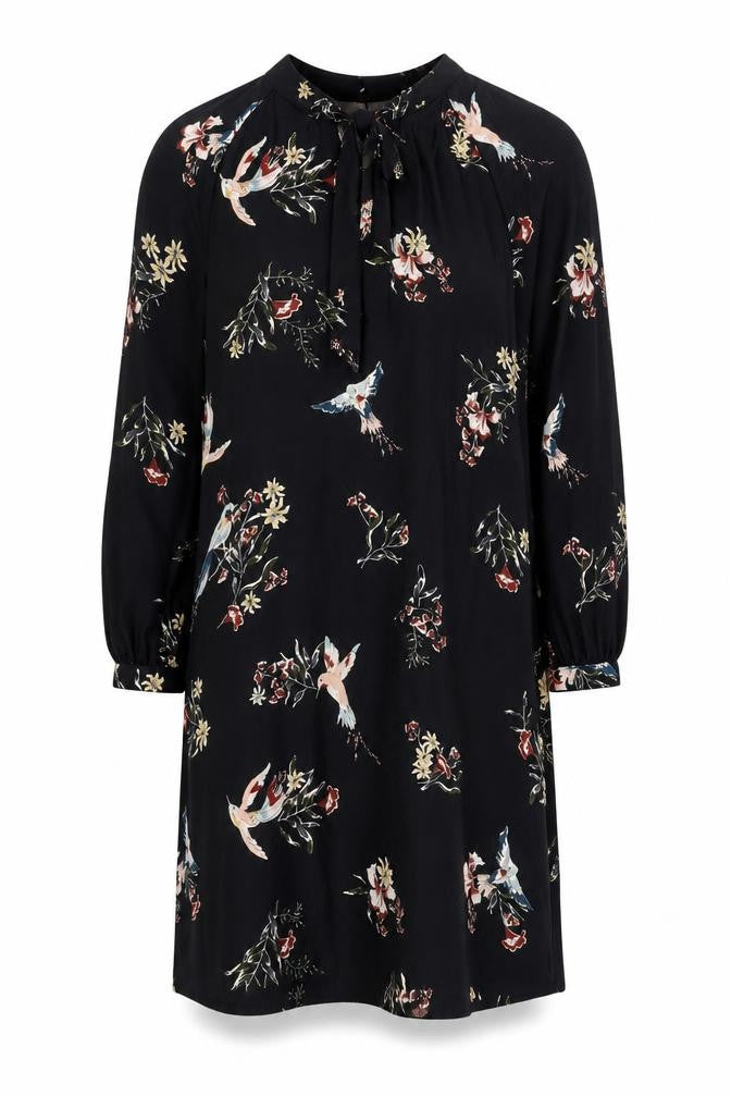 Front view of H&M Women's Black Floral Shift Dress, size 12