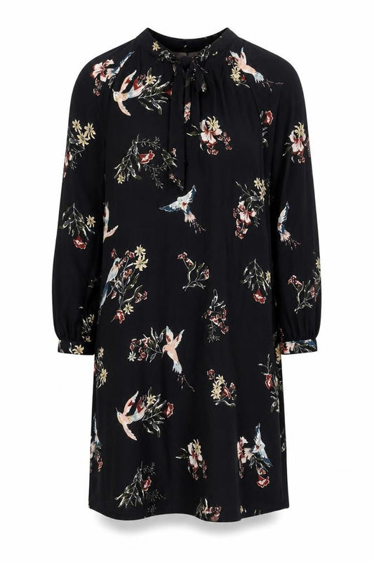 Front view of H&M Women's Black Floral Shift Dress, size 12