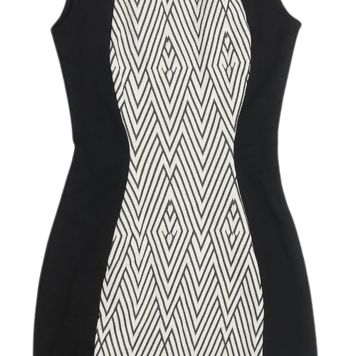 H&M Women's Black Bodycon Dress, Size 6, Geometric Pattern
