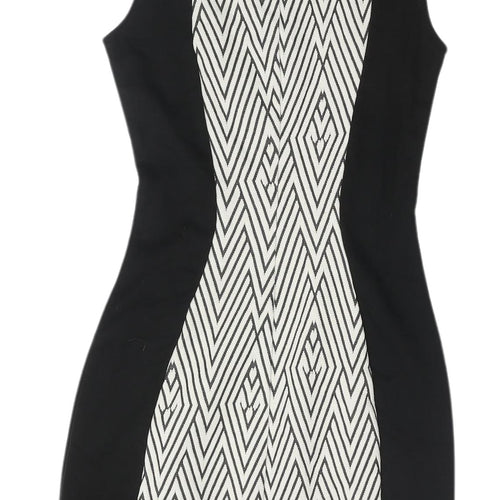H&M Women's Black Bodycon Dress, Size 6, Geometric Pattern