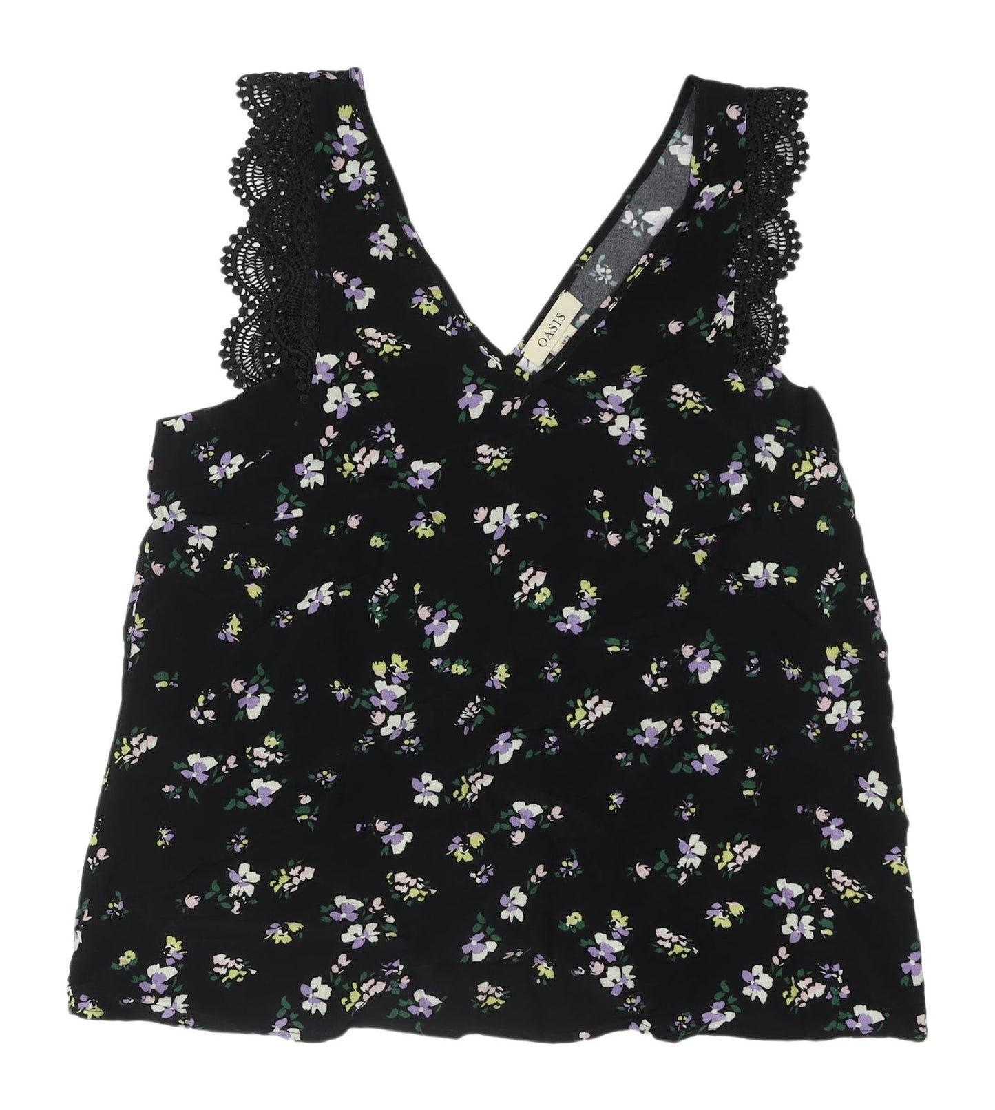 Oasis Women's Black Floral Lace Tank Top Size 10