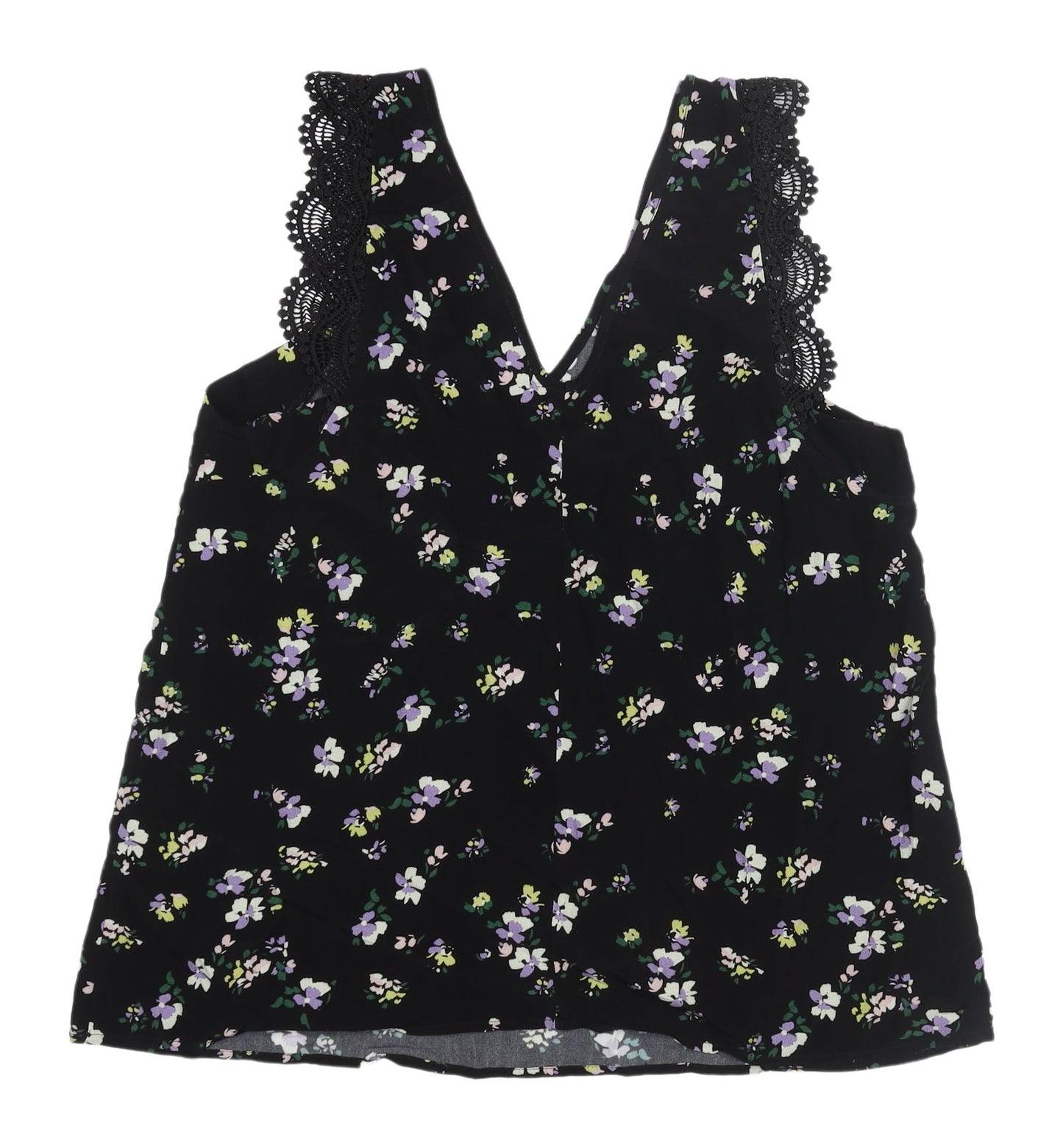 Oasis Women's Black Floral Lace Tank Top Size 10