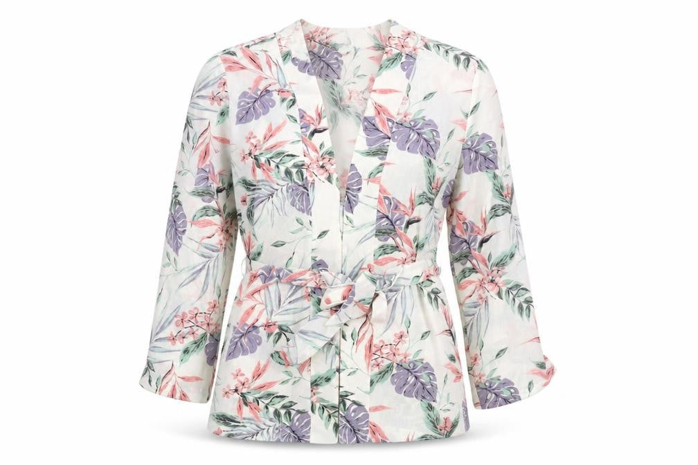 Front view of H&M Women's Floral Kimono Blouse, size L, Multicoloured