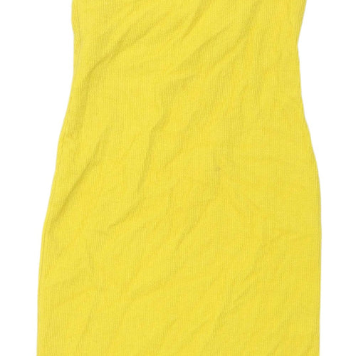 H&M Women's Yellow Bodycon Strapless Mini Dress XS