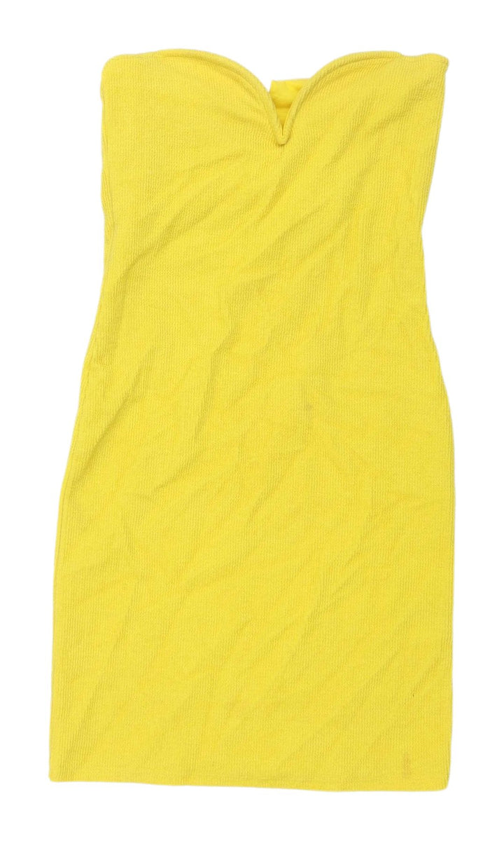 H&M Women's Yellow Bodycon Strapless Mini Dress XS