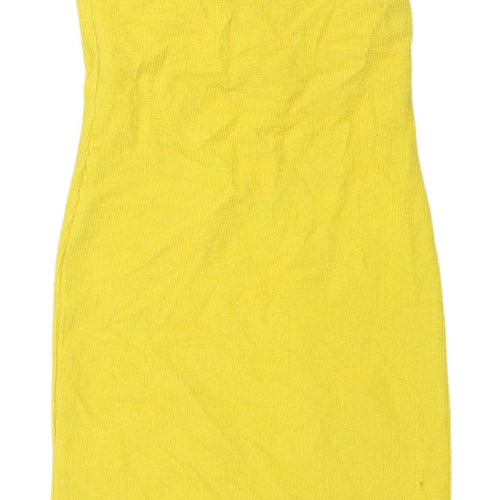 H&M Women's Yellow Bodycon Strapless Mini Dress XS