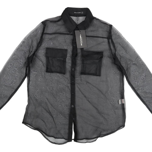 PrettyLittleThing Black Sheer Blouse, Size 10, Women