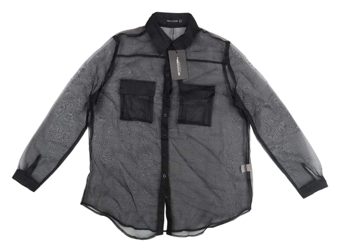 PrettyLittleThing Black Sheer Blouse, Size 10, Women