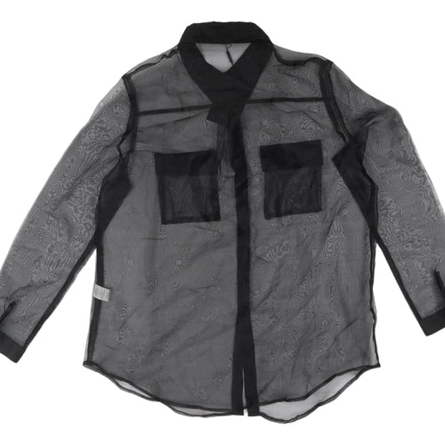 PrettyLittleThing Black Sheer Blouse, Size 10, Women