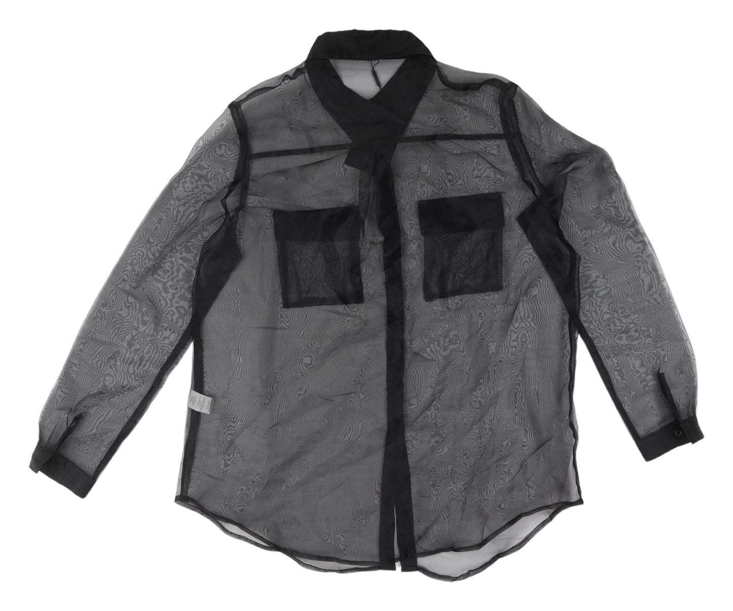 PrettyLittleThing Black Sheer Blouse, Size 10, Women