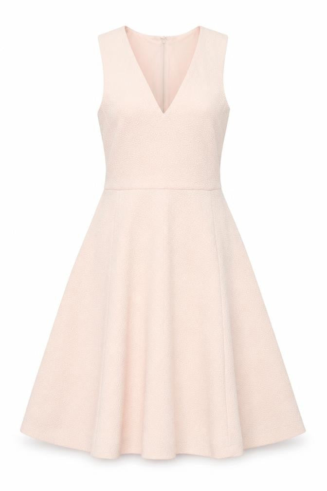 Front view of H&M Ivory Sleeveless Fit & Flare Dress, size 10