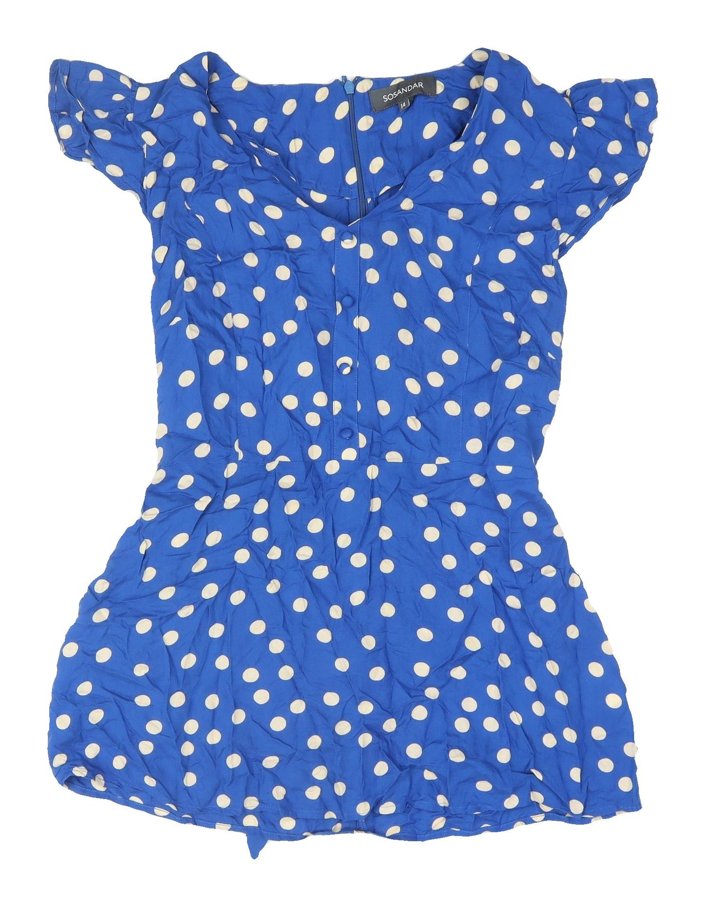 Sosandar Women's Blue Polka Dot Tunic Blouse Size 14