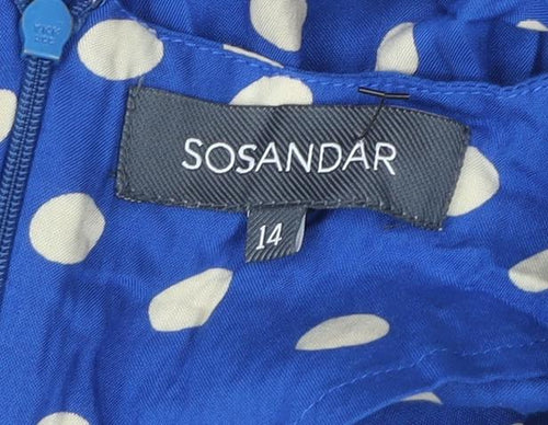 Sosandar Women's Blue Polka Dot Tunic Blouse Size 14