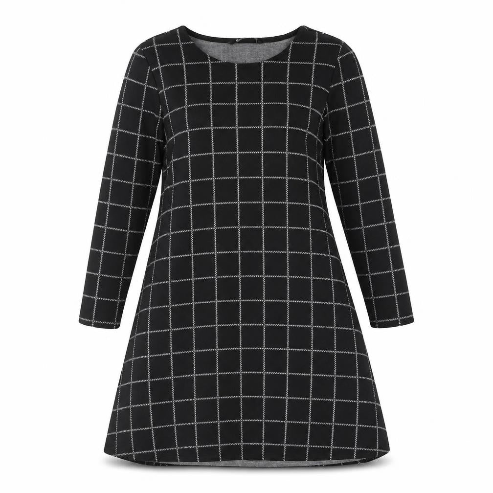 Front view of Stradivarius Women's Black A-Line Check Dress