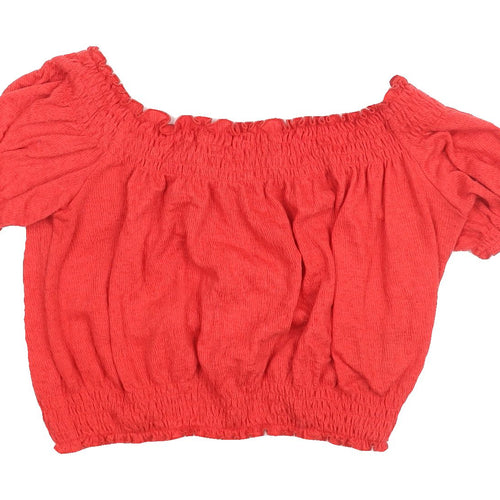 H&M Red Cropped Blouse, Off-Shoulder, Women’s S