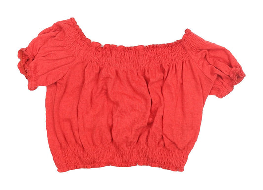 H&M Red Cropped Blouse, Off-Shoulder, Women’s S