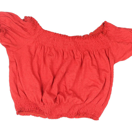 H&M Red Cropped Blouse, Off-Shoulder, Women’s S