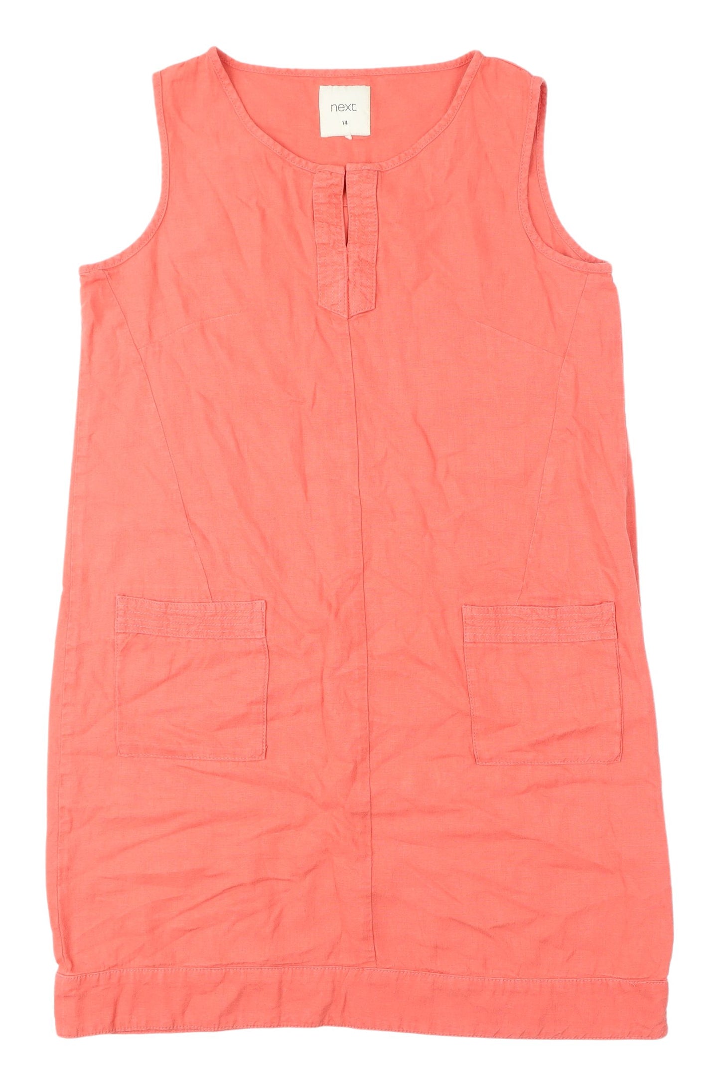 Next Women's Pink Sleeveless Linen Blend Dress Size 14