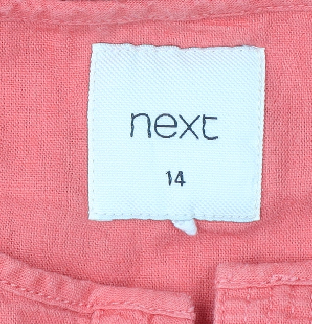 Next Women's Pink Sleeveless Linen Blend Dress Size 14