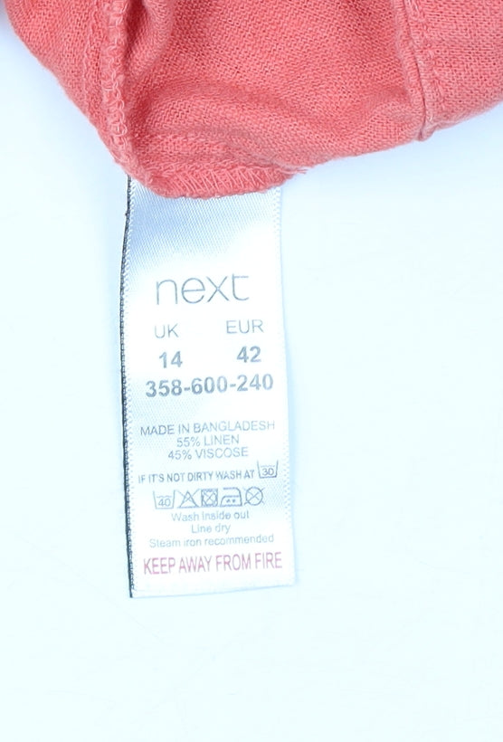 Next Women's Pink Sleeveless Linen Blend Dress Size 14