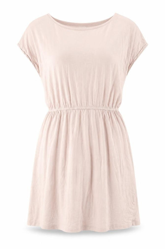 Front view of Basic Women's Beige A-Line Dress, size 12, Summer Casual