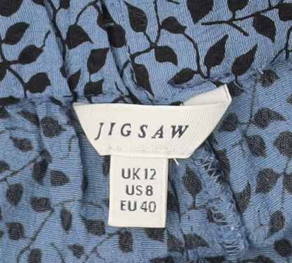 Jigsaw Women's Blue Wide-Leg Cropped Trousers, Size 12