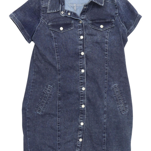 Select Women's Blue Denim Short Sleeve Shirt Dress 16