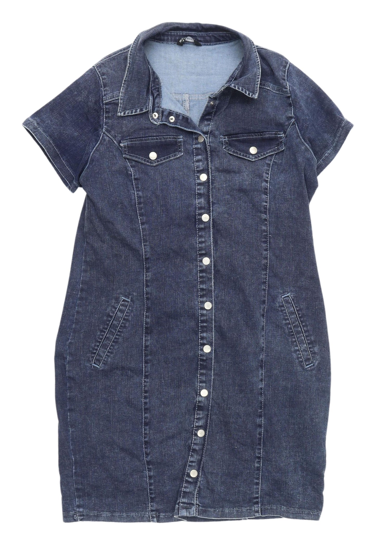 Select Women's Blue Denim Short Sleeve Shirt Dress 16