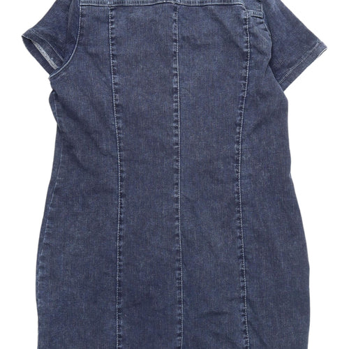 Select Women's Blue Denim Short Sleeve Shirt Dress 16