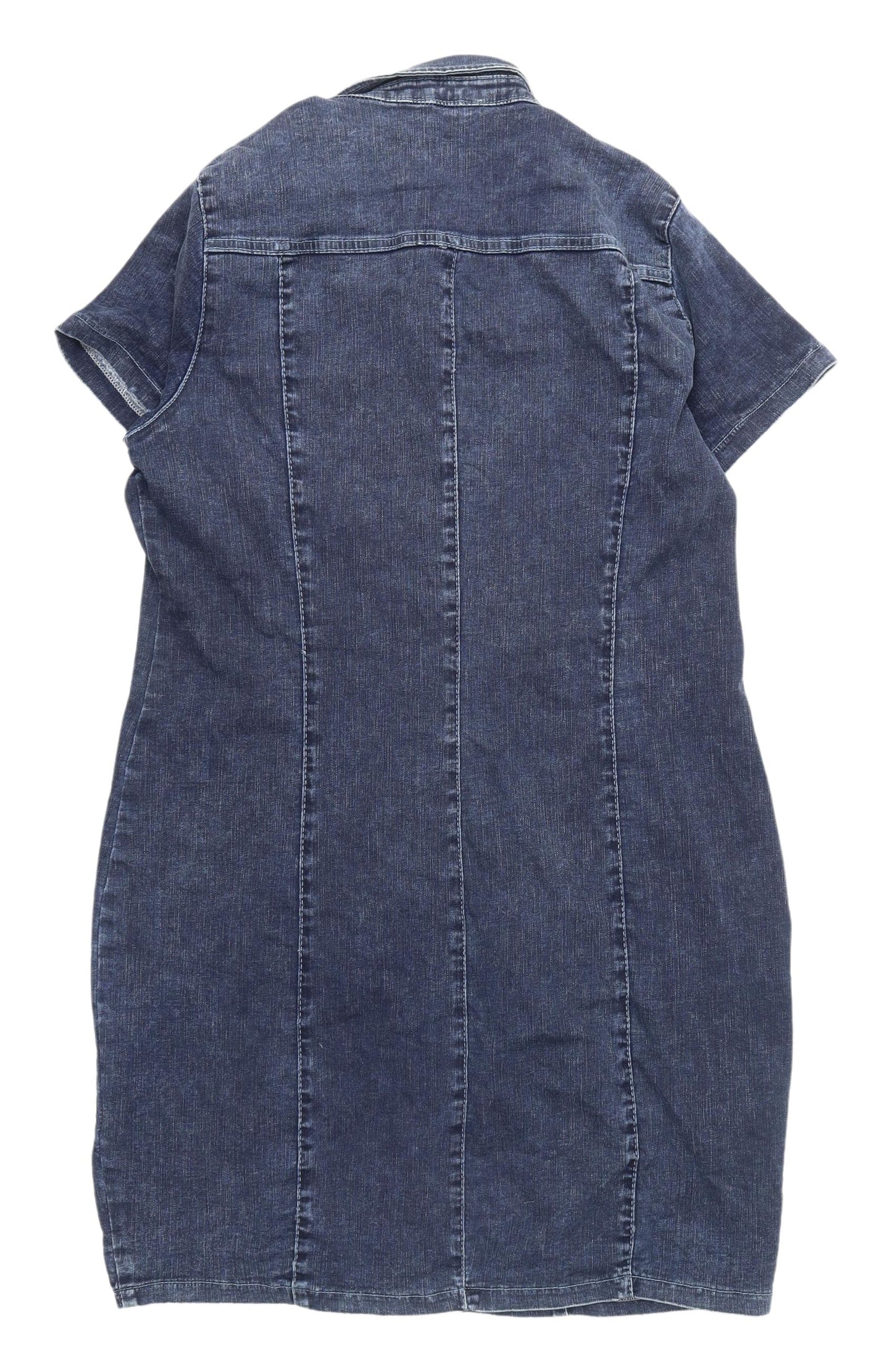 Select Women's Blue Denim Short Sleeve Shirt Dress 16