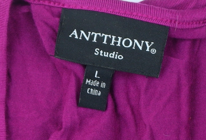 Antthony Studio Womens Purple Tunic Top L Round Neck