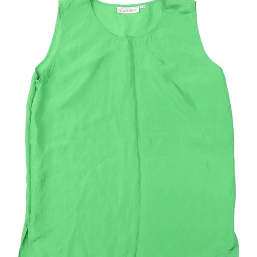 Komunseide Women's Green Silk Tank Top M