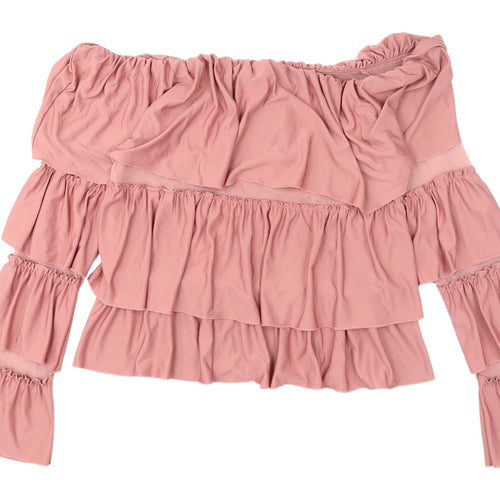 ASOS Women's Pink Off-Shoulder Bell Sleeve Blouse