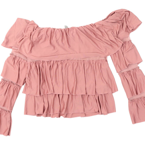 ASOS Women's Pink Off-Shoulder Bell Sleeve Blouse