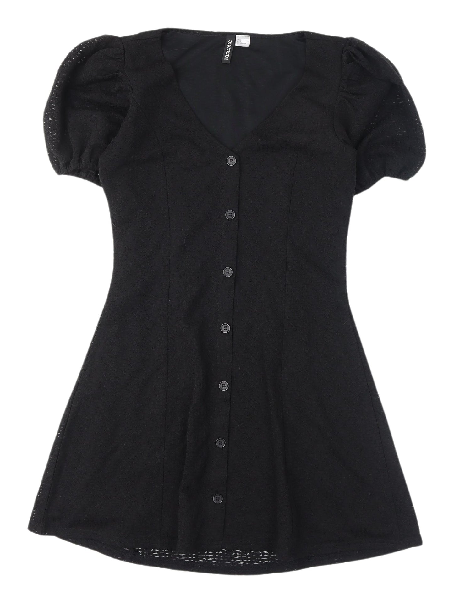 H&M Women’s Black V-Neck Puff Sleeve Dress S
