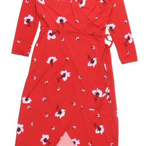 Warehouse Women’s Red Floral Wrap Dress Size 8
