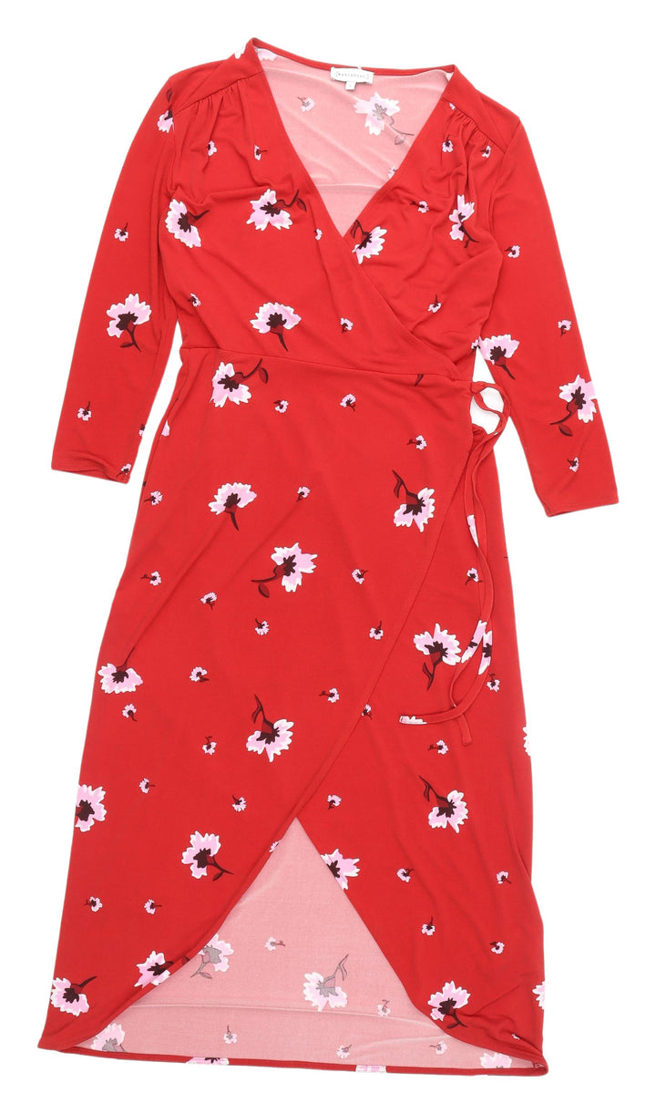 Warehouse Women’s Red Floral Wrap Dress Size 8
