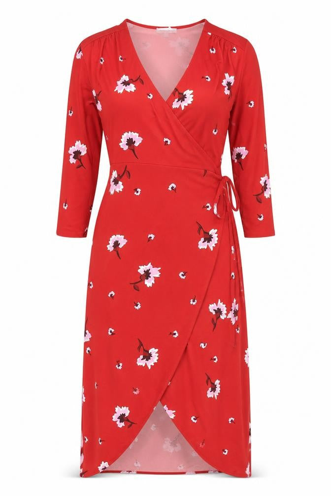 Warehouse Women’s Red Floral Wrap Dress Size 8