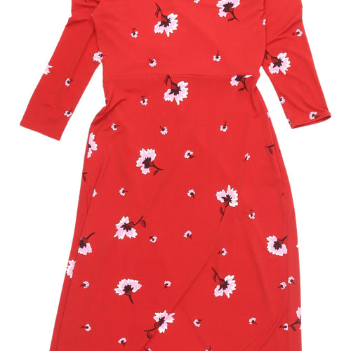 Warehouse Women’s Red Floral Wrap Dress Size 8