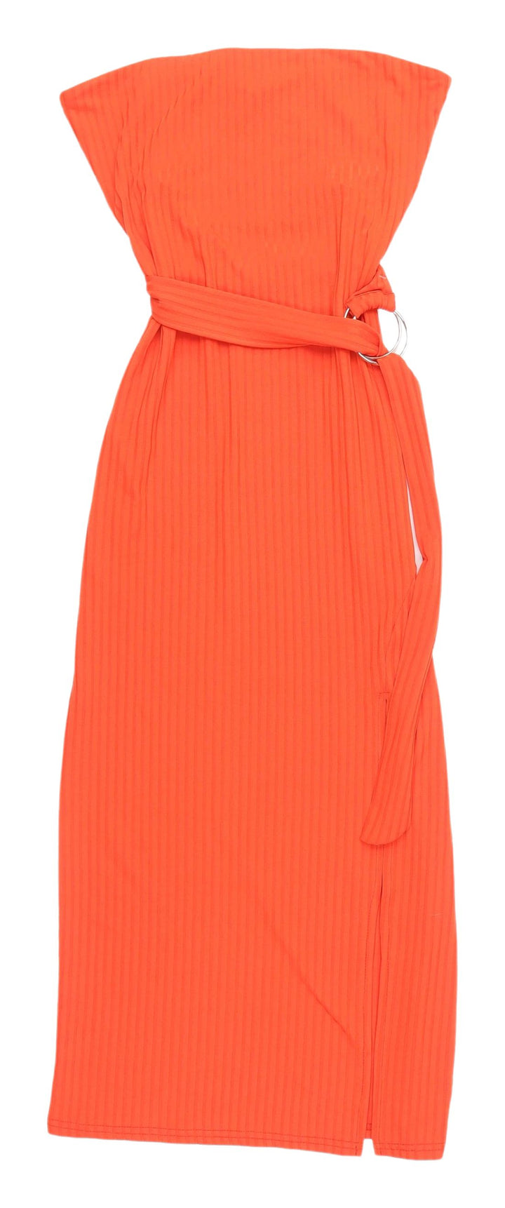 New Look Women's Orange Strapless Belted Midi Dress